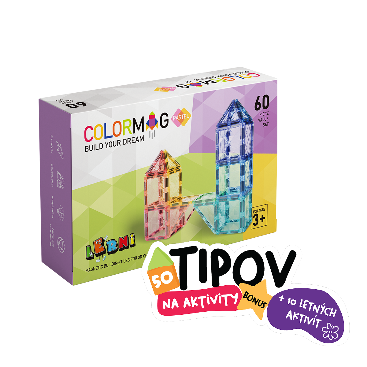 Rozbalené: Magnetická stavebnica COLORMAG 60 - pastel