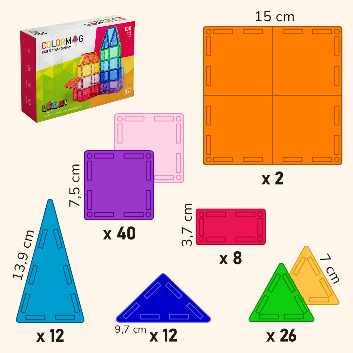 Magnetická stavebnica COLORMAG 100 kusov