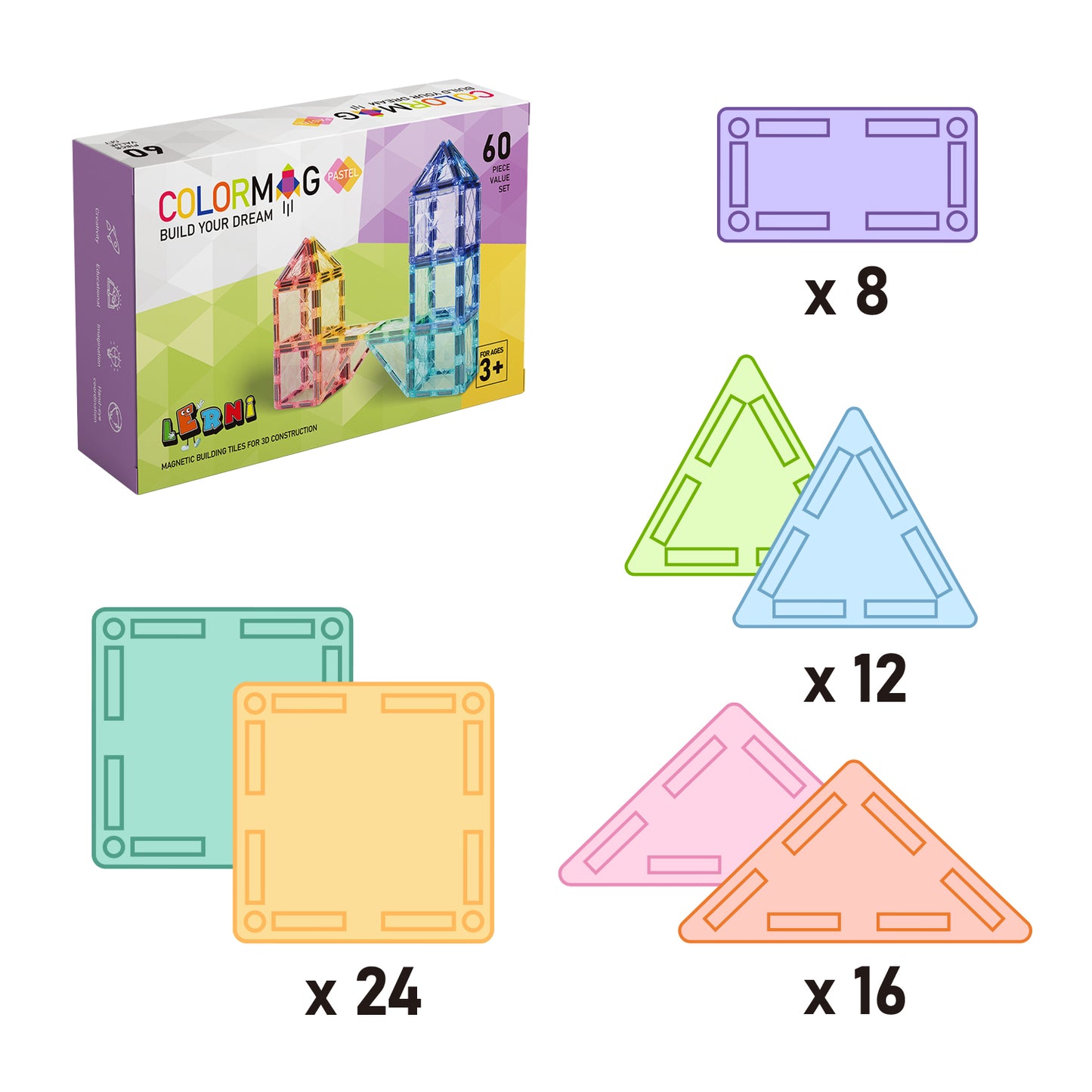 Rozbalené: Magnetická stavebnica COLORMAG 60 - pastel