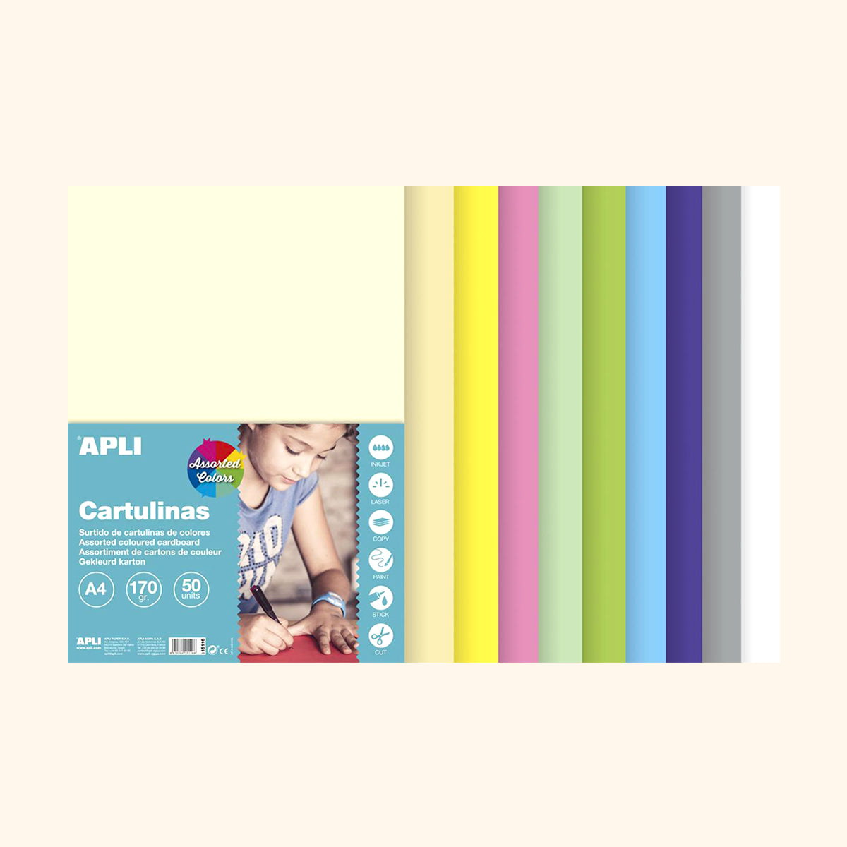 Farebný Papier, A4, 170 g, mix pastelových farieb - 50 ks