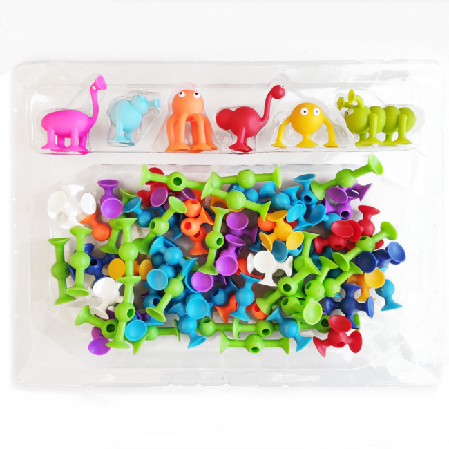 Rozbalené : Prísavková stavebnica Zvieratká 96 kusov