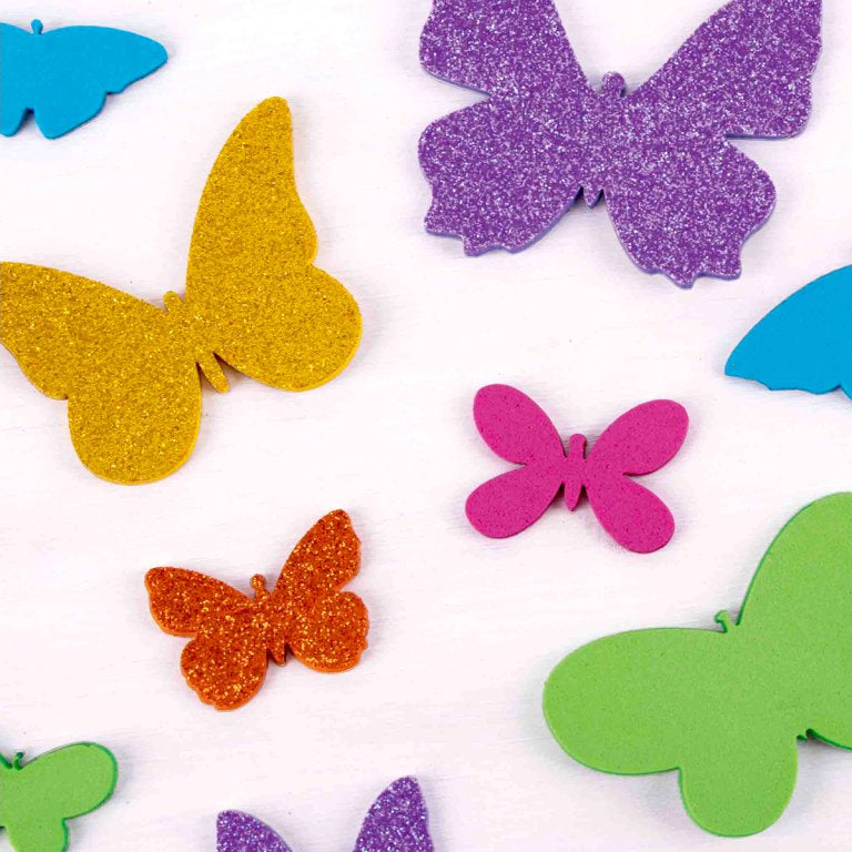 Penovka tvarová – motýle, samolepiaca, mix veľkostí a farieb