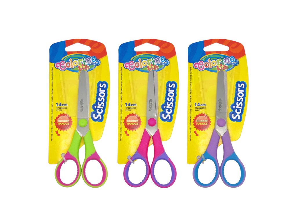 Nožnice detské s gumovým gripom, 14 cm, symetrické, mix farieb
