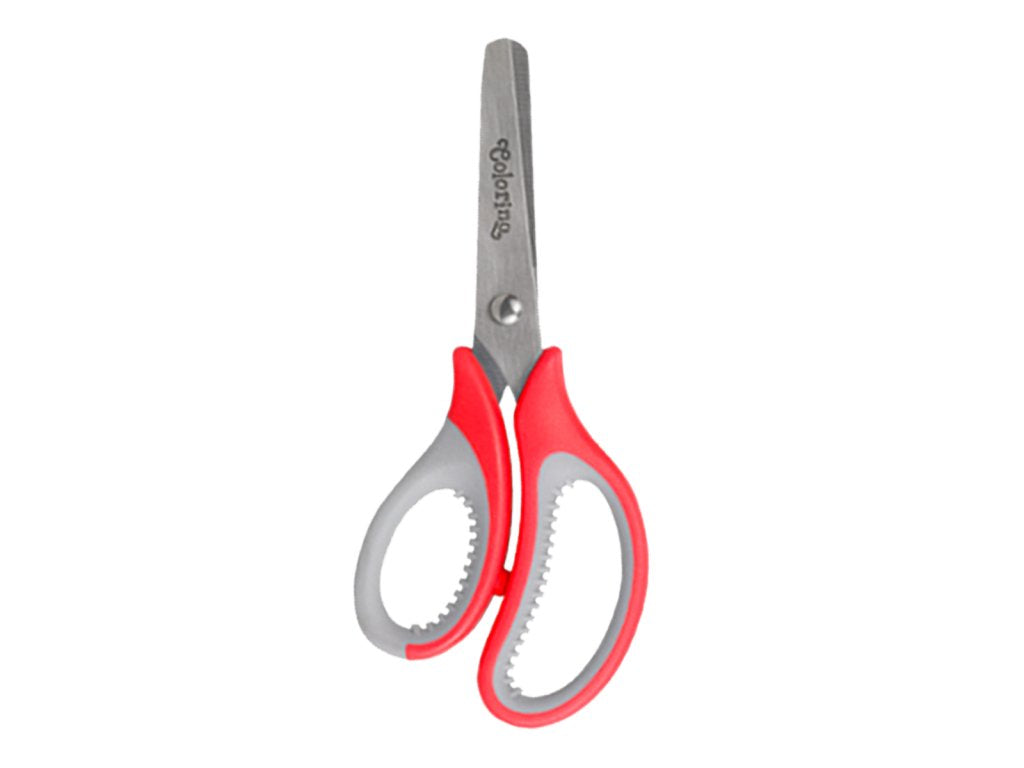 Nožnice detské s mäkkým gumovým gripom, 14 cm, asymetrické, mix farieb