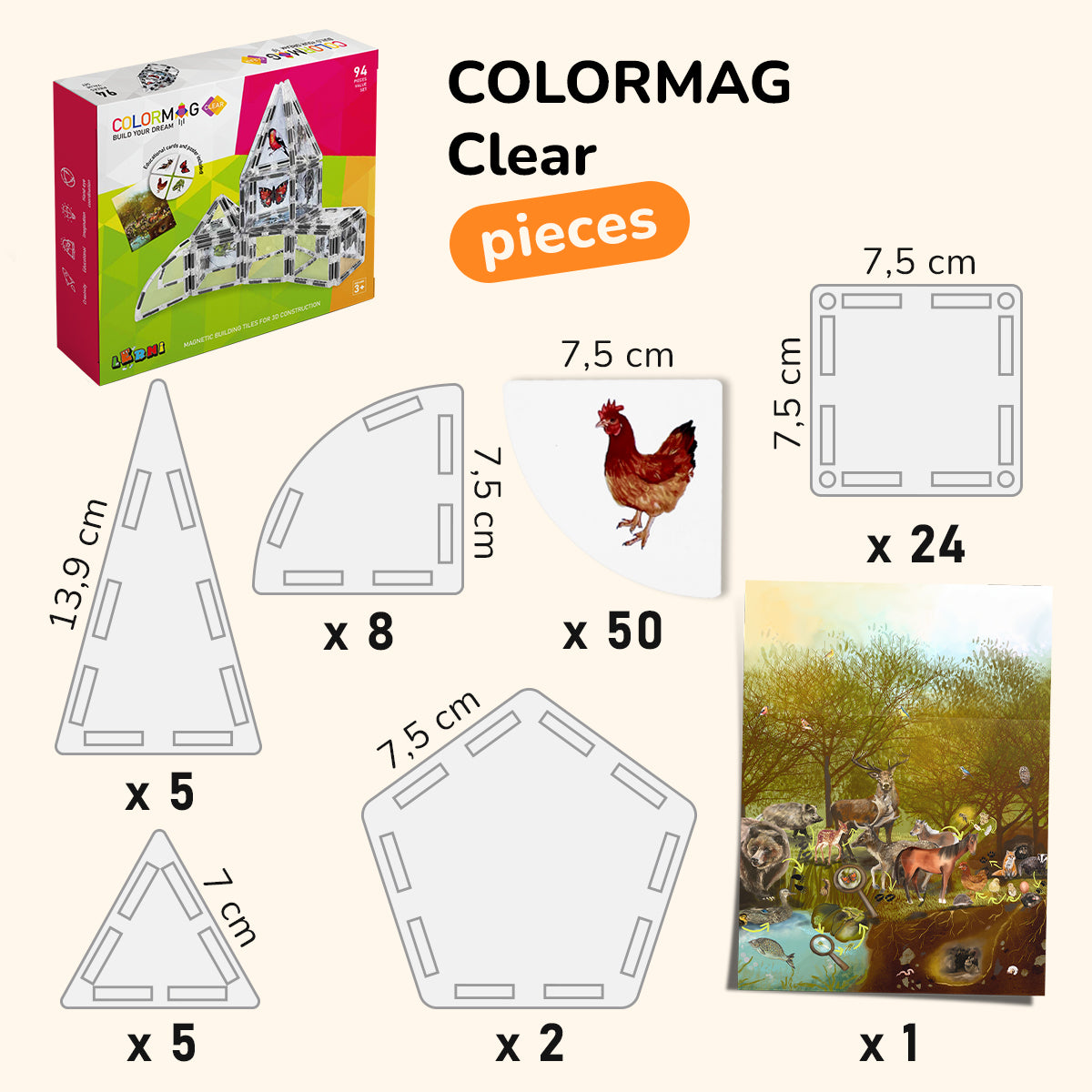 Magnetická stavebnica COLORMAG CLEAR