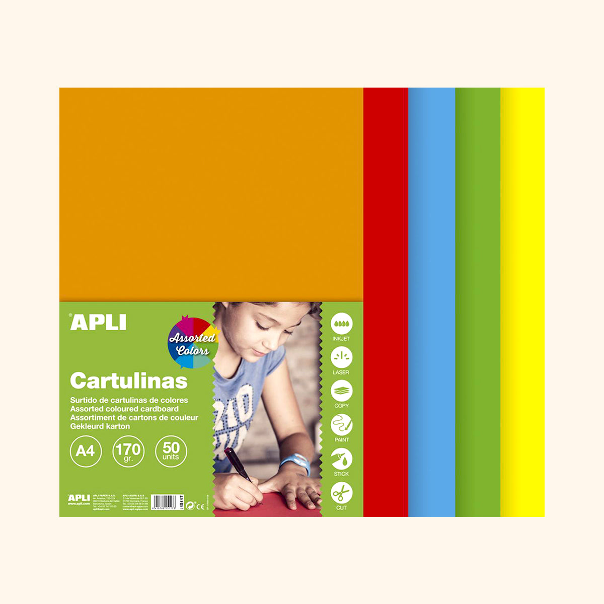 Farebný Papier, A4, 170 g, mix sýtych farieb - 50 ks