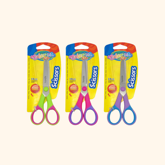 Nožnice detské s gumovým gripom, 14 cm, symetrické, mix farieb