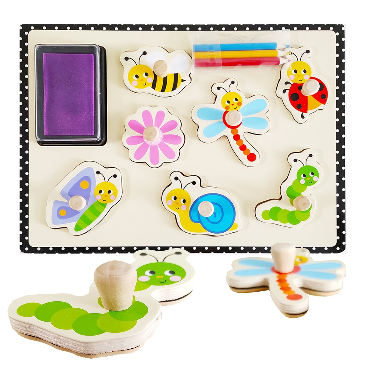 Drevené detské pečiatky puzzle Čarovná záhrada - Lerni.sk