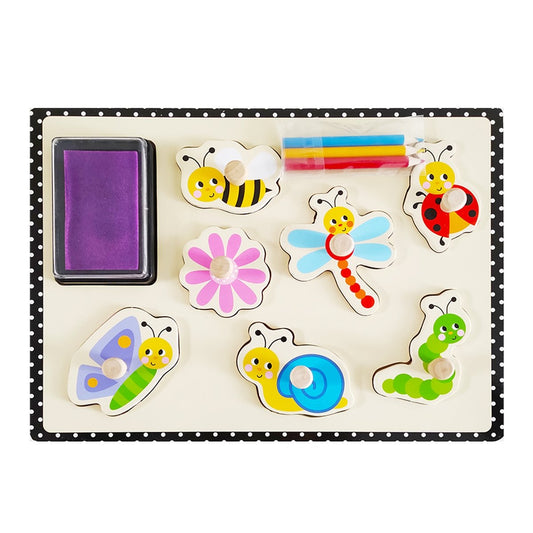 Drevené detské pečiatky puzzle Čarovná záhrada - Lerni.sk